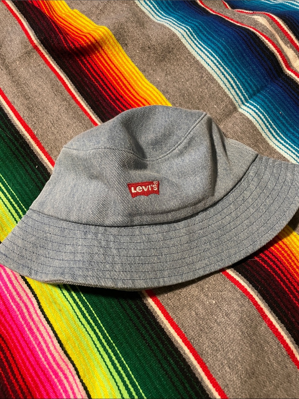 Levi's Light Blue Denim Bucket Hat with Red Logo Patch